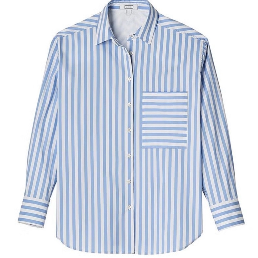 Blue and White Striped Button-Up Shirt AYR size small